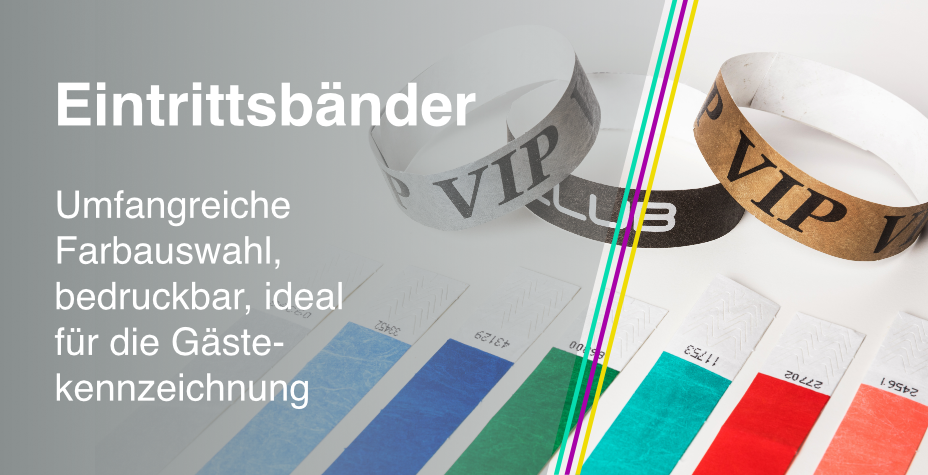 Umfangreiche Farbauswahl, bedruckbar, ideal für die Gästekennzeichnung